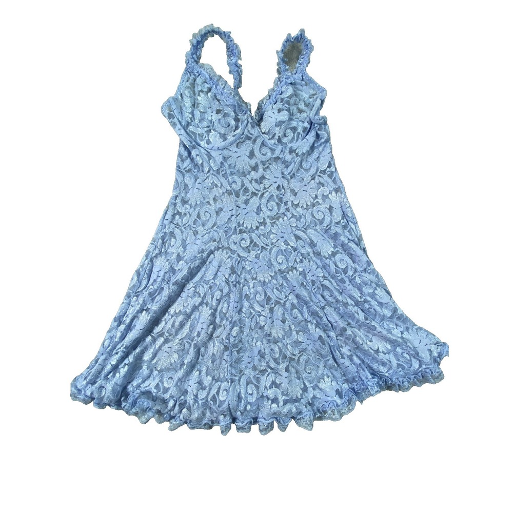 Private Luxuries Babydoll Lingerie Dress Women Large Blue Floral Lace Night Wear